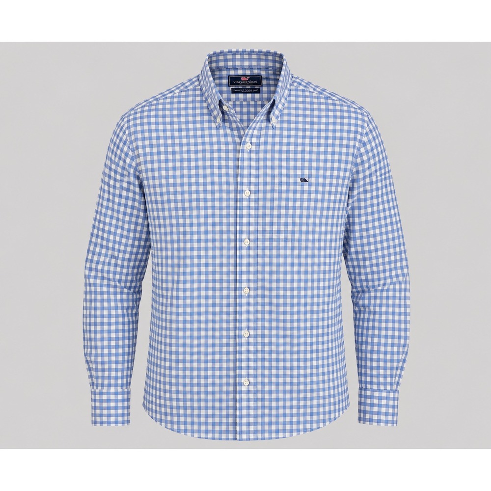 Vineyard Vines Shirt Mens XL Blue Gingham Saltwater Wash Slim Fit Long Sleeve